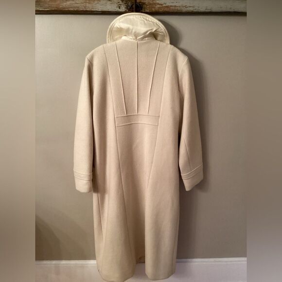 FLAX SIZE SMALL IVORY CREAM WOOL BLEND OVERSIZED LONG BUTTON FRONT PEA COAT - Picture 3 of 11